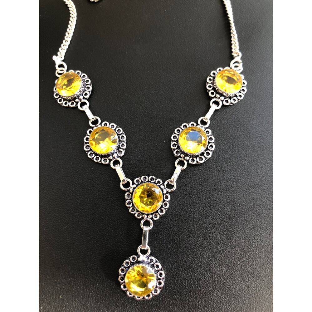 925 Sterling Faceted Citrine Necklace 20" - Picture 3 of 6